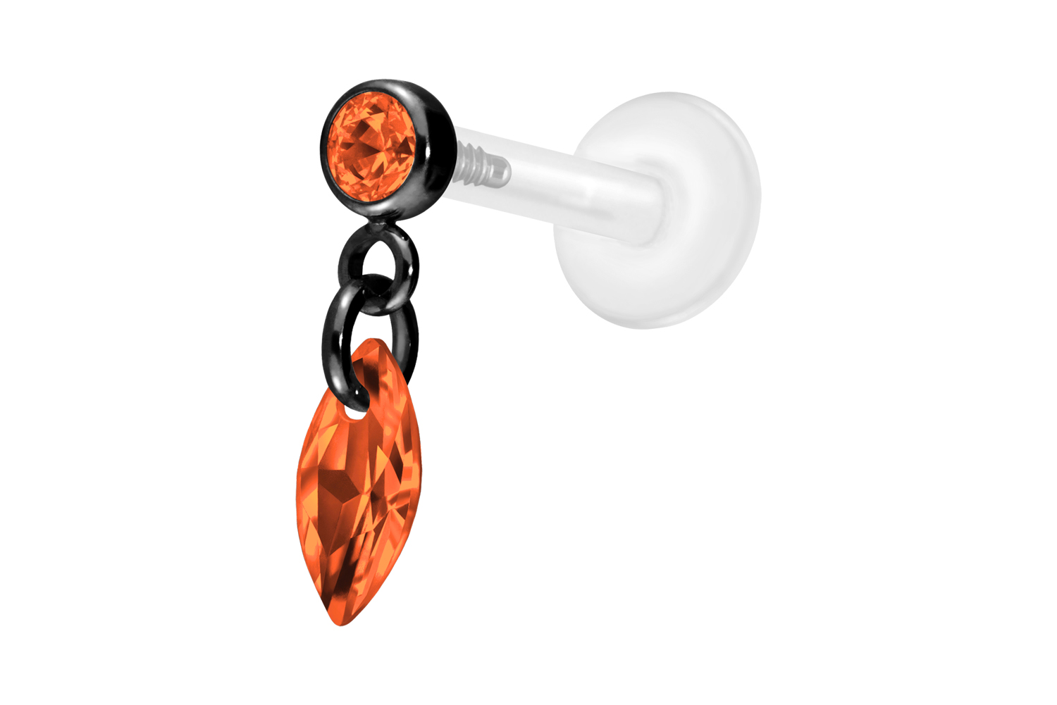 PTFE Labret Piercing mit Innengewinde + Titan-Aufsatz KRISTALLOVAL